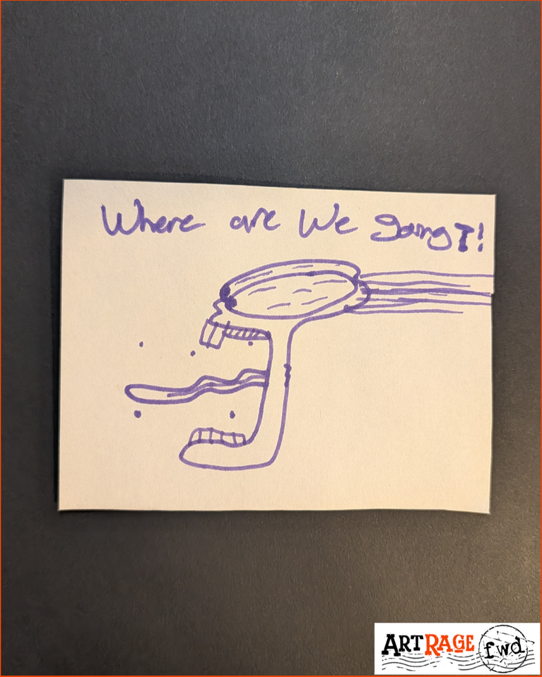 Doodle of extreme distress cartoon face titled 'Where are we going?'